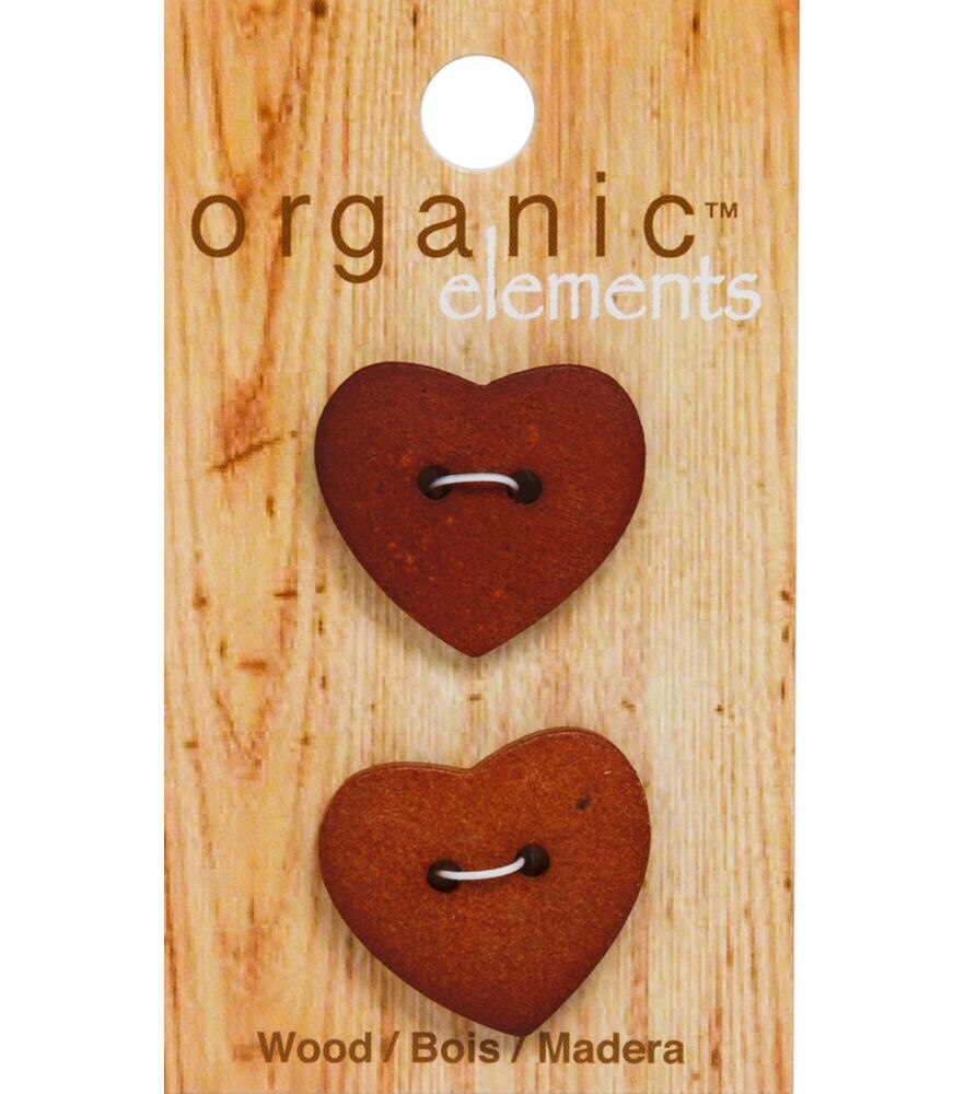 Organic Elements 1" Wood Heart 2 Hole Buttons 2pk, Rust, swatch