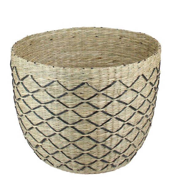 Northlight 12" Natural Brown & Black Woven Lattice Seagrass Basket, , hi-res, image 3