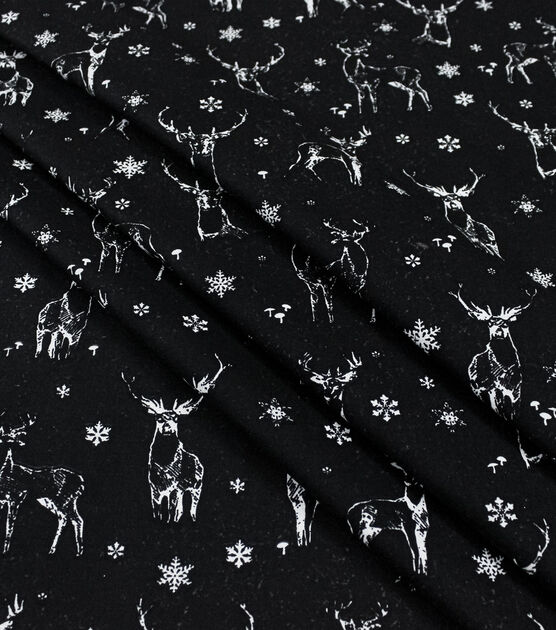 Sketched Deer on Black Christmas Cotton Fabric, , hi-res, image 2