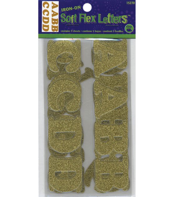 SEI 3 Gold Iron On Art Classic Ultra Glitter Transfer Letters 38ct