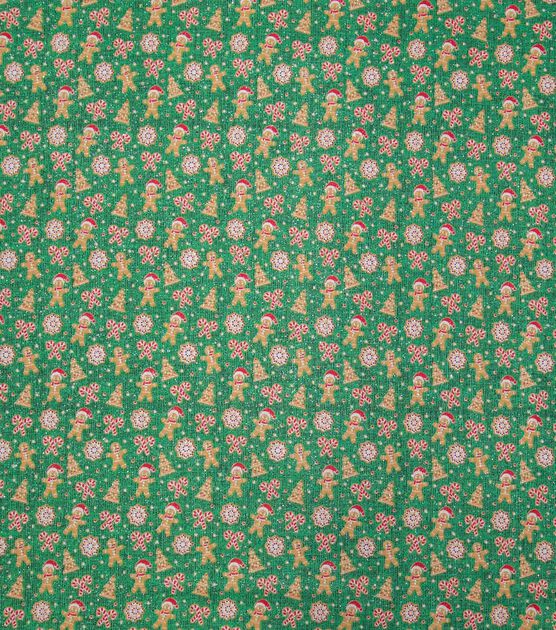 Mini Gingerbread Men on Green Christmas Glitter Cotton Fabric, , hi-res, image 2