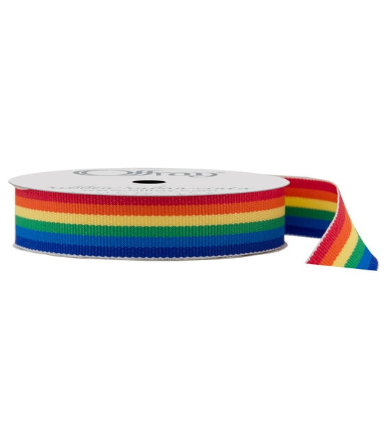 Offray 5/8" x 9' Rainbow Woven Stripes Grosgrain Ribbon