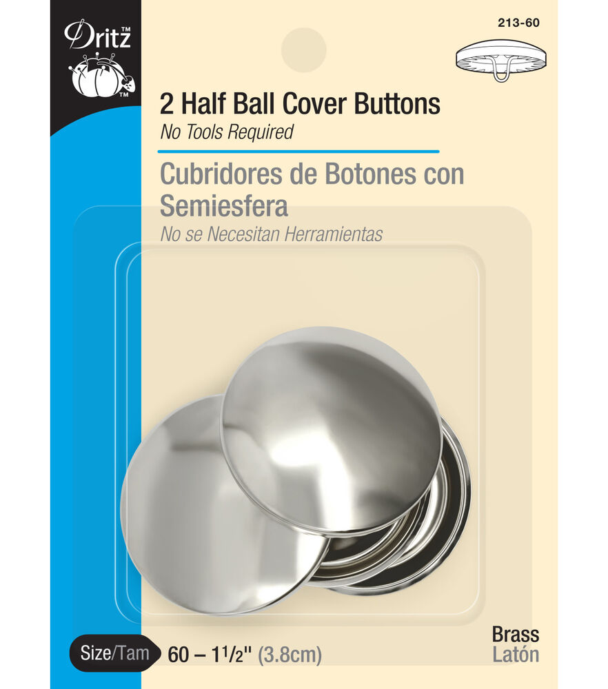 Dritz 1-1/8" Half Ball Cover Buttons, 3 pc, Nickel, "size 60 1-1/2"" 2/pkg", swatch