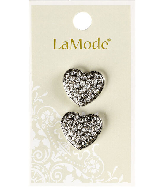 La Mode 5/8" Rhinestone Heart Shank Buttons 2pk