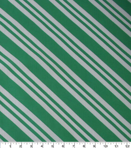 Bias Green Stripes on White Christmas Cotton Fabric