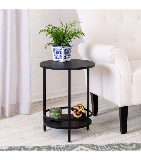 Honey Can Do 2 Tier Round Side Table Black, , hi-res, image 2