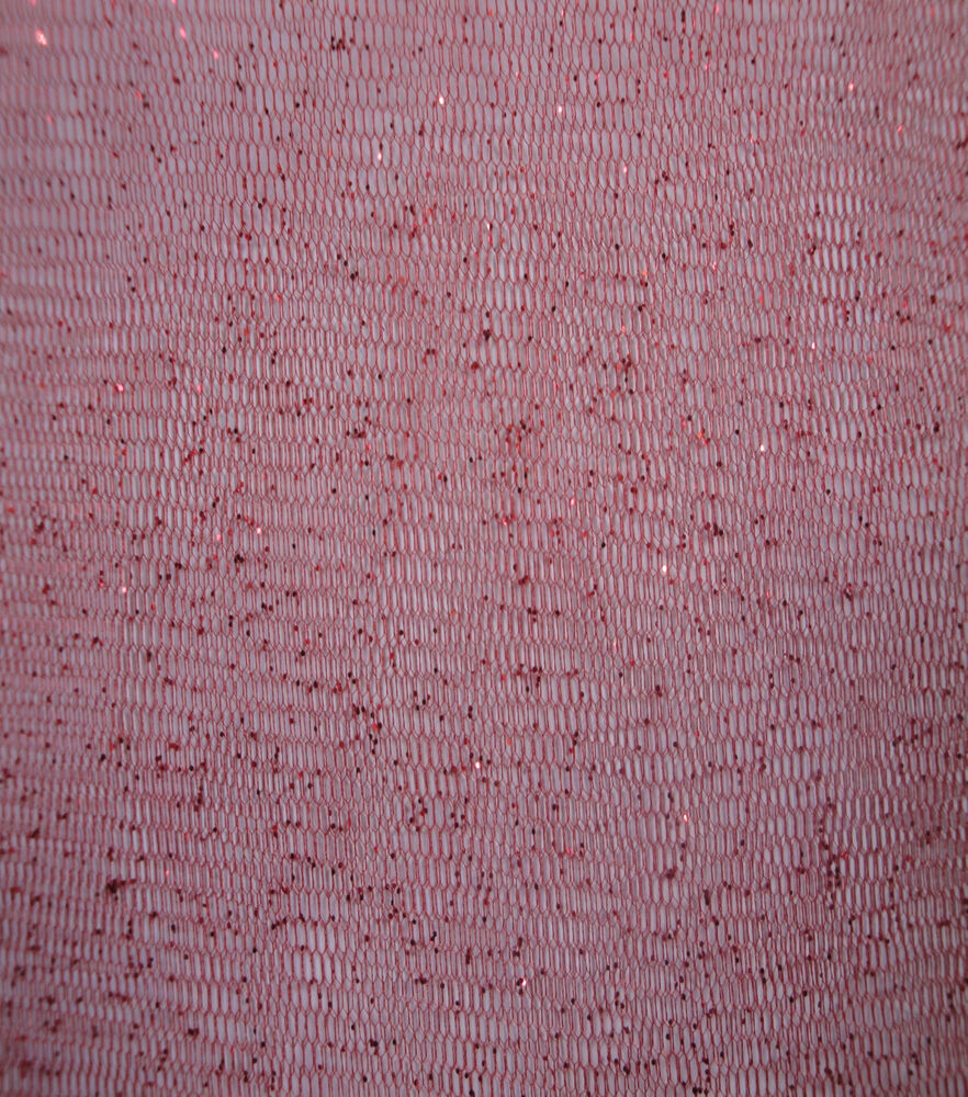 Glitter Tulle Nylon Fabric, Tango Red, swatch, image 1