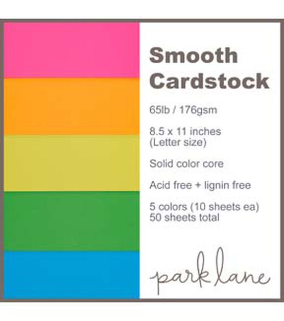 50 Sheet 8.5" x 11" Neon Solid Core Cardstock Paper Pack by Park Lane, , hi-res, image 4