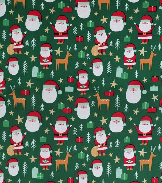 Santa & Present on Green Super Snuggle Christmas Flannel Fabric