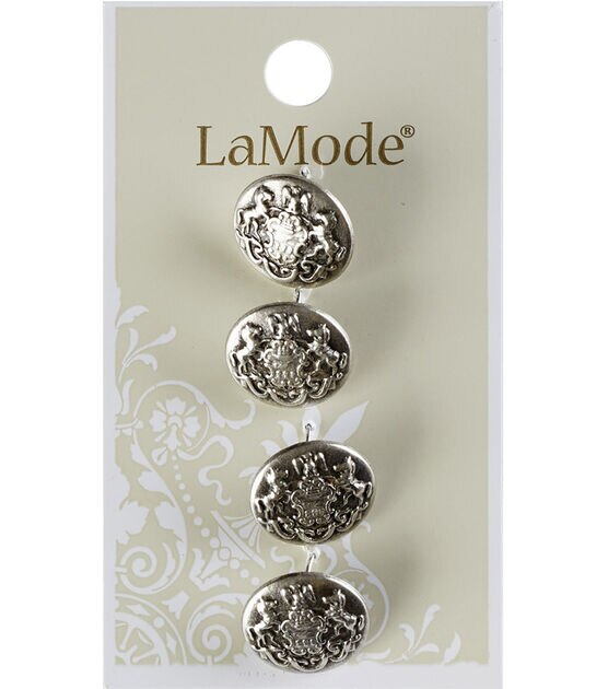 La Mode 5/8" Antique Silver Crest Shank Buttons 4pk