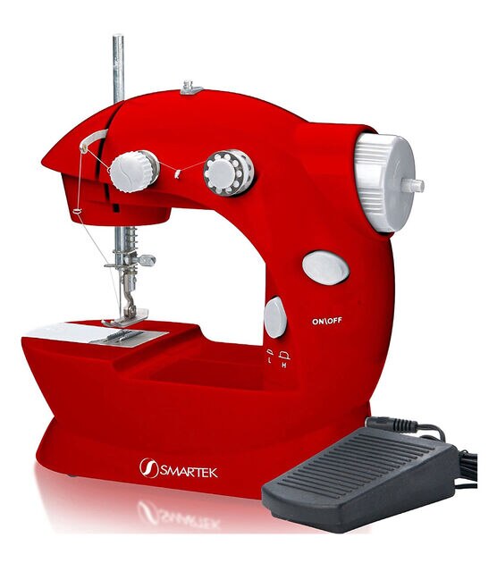 Smartek Mini Red Portable Sewing Machine With Pedal, , hi-res, image 2