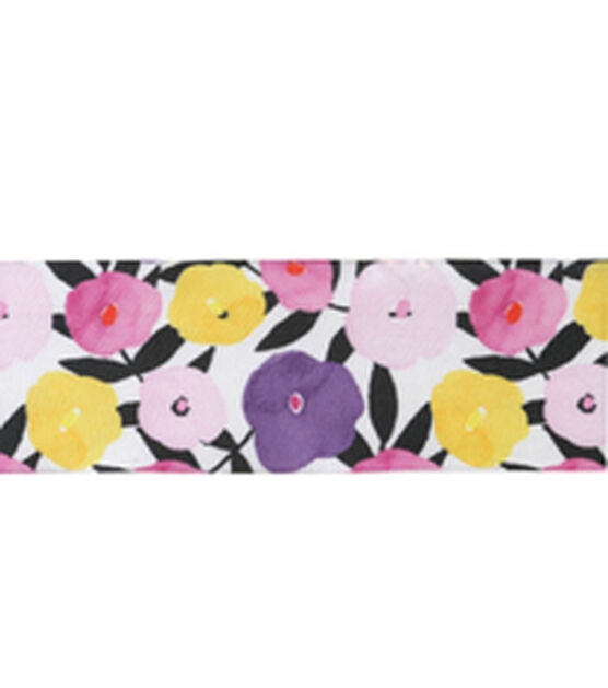 Offray 2.25"x9' Wild Orchid Wired Edge Floral Satin Wired Edge Ribbon, , hi-res, image 2