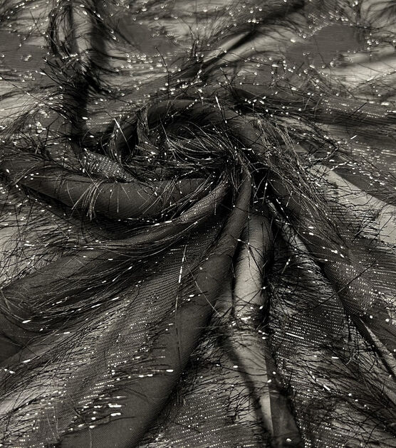 Black Faux Feather Chevron On Chiffon Fabric, , hi-res, image 4