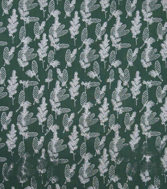 Metallic Pinecones on Green Christmas Cotton Fabric, , hi-res, image 2