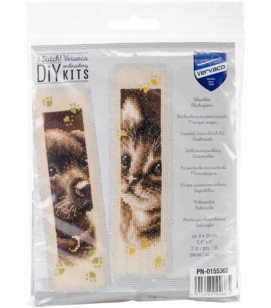 Vervaco 2" x 8" Cat & Dog Bookmark Counted Cross Stitch Kit 2ct