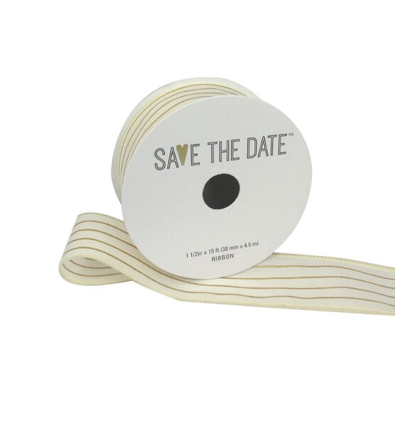 Save the Date 1.5"x15' Gold Stripes Woven Ribbon