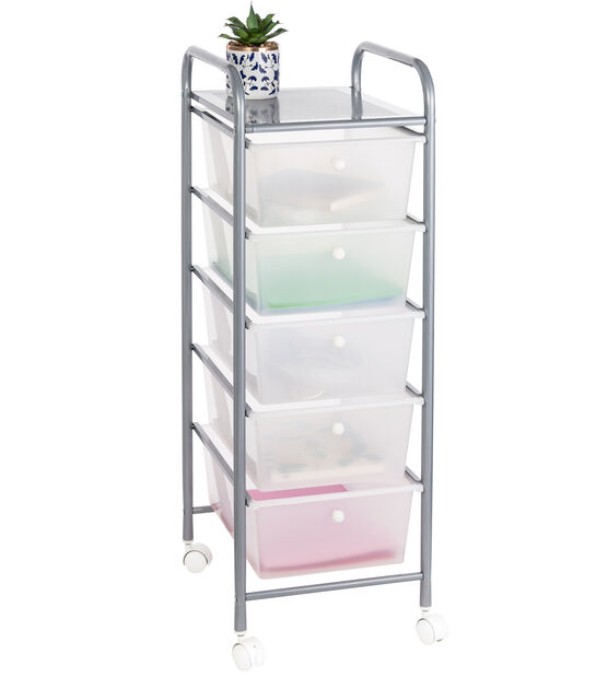 37" Steel Rolling Storage Cart With Clear Plastic 5 Drawers by Top Notch, , hi-res, image 3