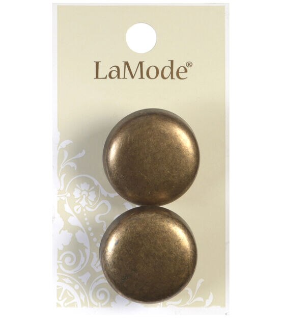 La Mode 1" Antique Gold Metal Shank Buttons 2pk