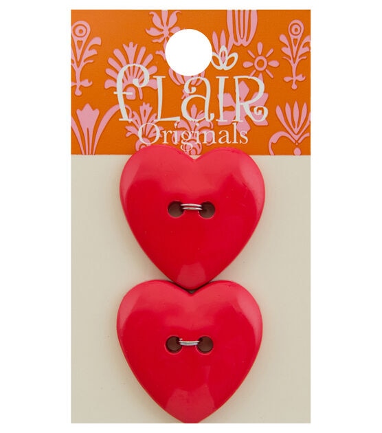 Flair Originals 1 1/4 Red Heart 2 Hole Buttons 2pk - Buttons - Sewing Supplies