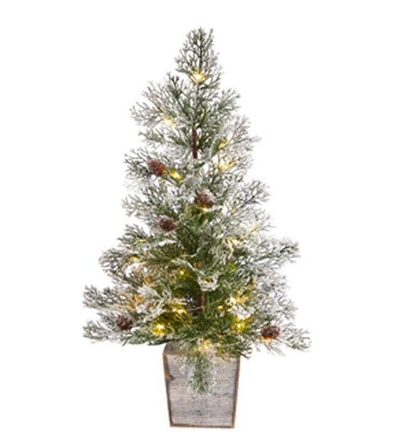 Nearly Natural 2' Warm White Pre Lit Frosted Pine & Pinecone Christmas Tree, , hi-res, image 1