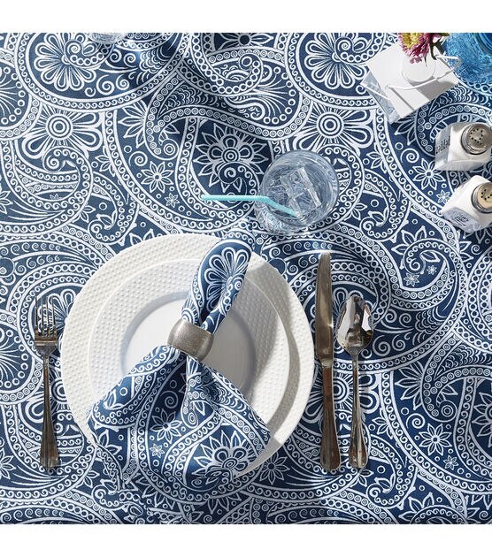 Design Imports Paisley Outdoor Tablecloth with Zipper 84", , hi-res, image 6