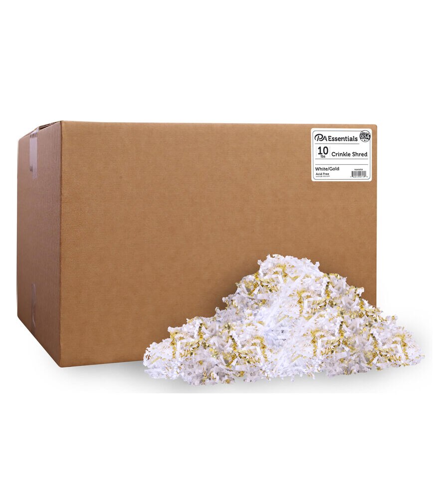 White and Gold Cut / Shredded Paper Gift Box & Basket Filler Crinkle Paper