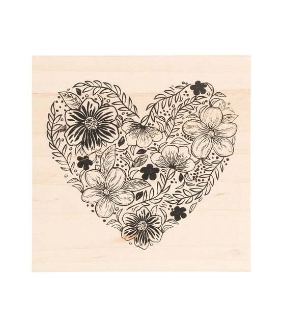 American Crafts Wooden Stamp Floral Heart