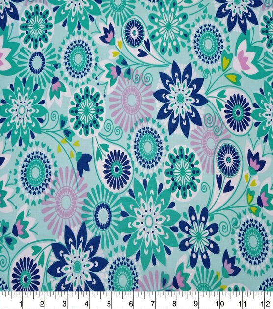 Green & Violet Medallion & Floral Cotton Fabric by Quilter's Showcase