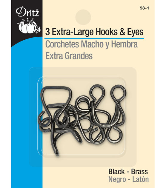 Extra-Large Hook & Eyes 3/Pkg-Black