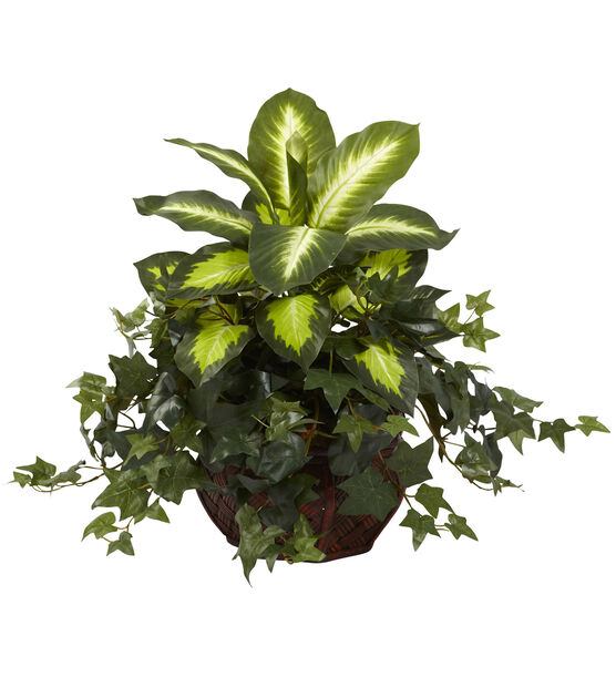 Nearly Natural Dieffenbachia & Ivy with Decorative Planter