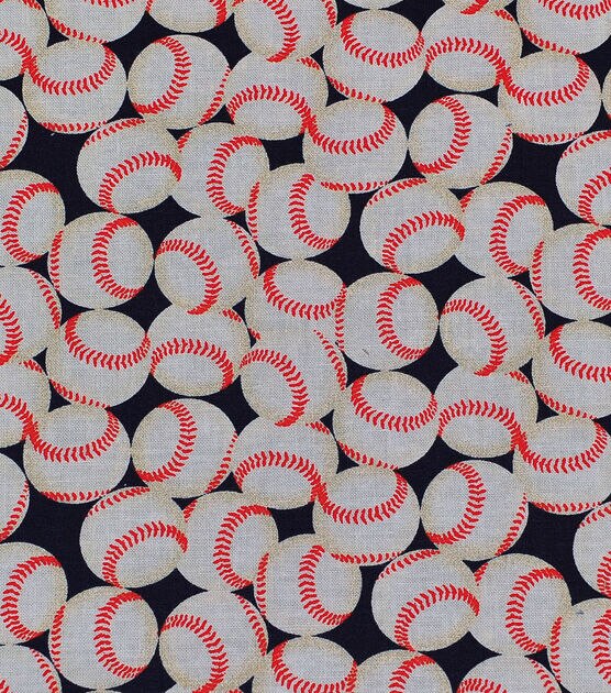 Novelty Cotton Fabric Baseballs On Dark Navy, , hi-res, image 2