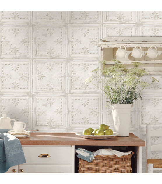 RoomMates Wallpaper White Tin Tile, , hi-res, image 2