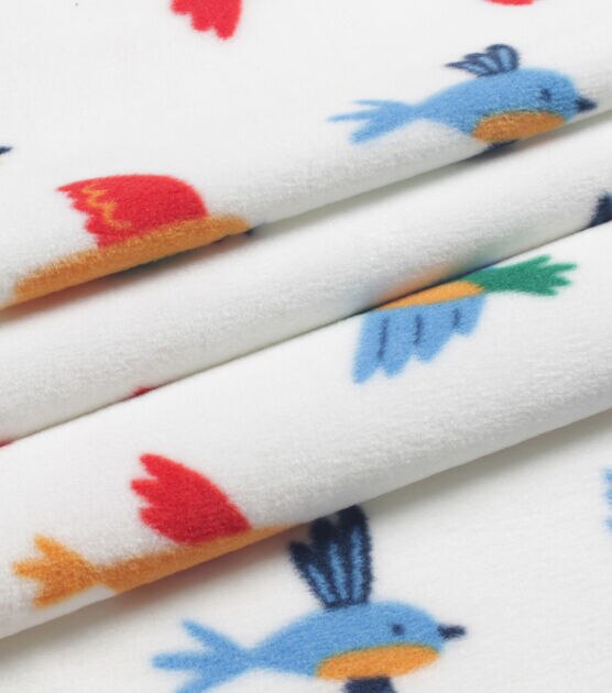 Birds on White Anti Pill Fleece Fabric by POP!, , hi-res, image 3