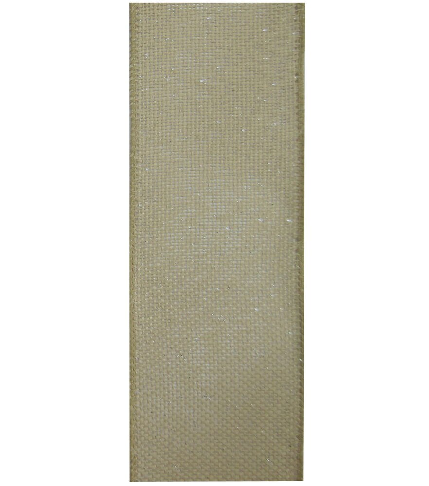 Offray 2.5" x 12' Natural Burlap Ribbon With Metallic Overlay, Silver Overlay, swatch, image 2