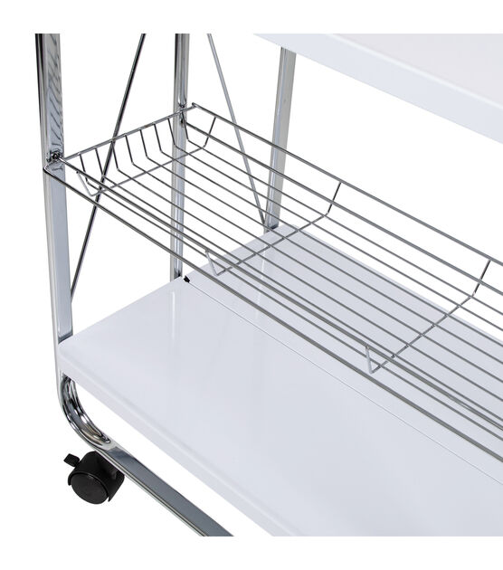 Honey Can Do 27" x 15.5" White & Chrome Kitchen Cart With Metal Basket, , hi-res, image 4