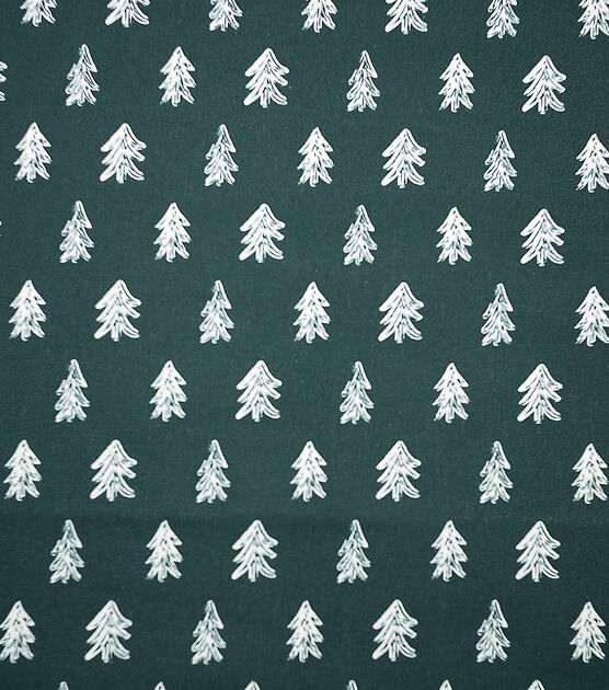 Raised Texture Trees on Green Christmas Cotton Fabric