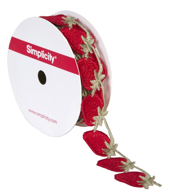 Simplicity Strawberry Embroidered Trim 0.88'' Red, , hi-res, image 3