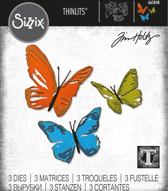 Sizzix Thinlits Dies Brushstroke Butterflies by Tim Holtz 3pc, , hi-res, image 1