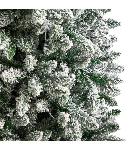 Nearly Natural 7' White Pre Lit Flocked Slim Montreal Fir Christmas Tree, , hi-res, image 4