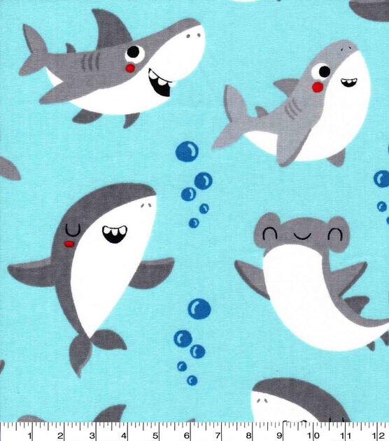 Happy Sharks On Blue Novelty Cotton Fabric, , hi-res, image 2