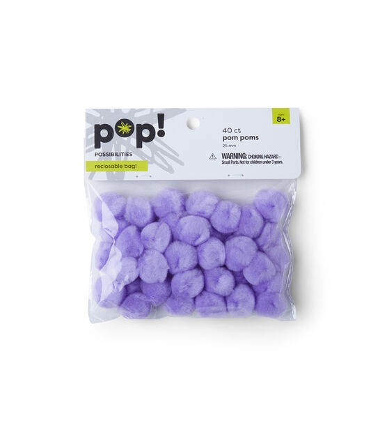 Pop! Poms 1in 40pc - Lavendar - Kids Craft Basics - Kids