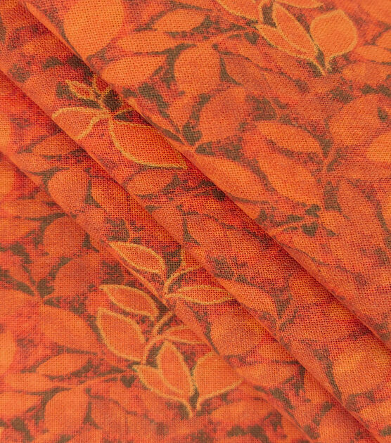 Copper Orange Leaves Fall Print Metallic Cotton Fabric, , hi-res, image 2