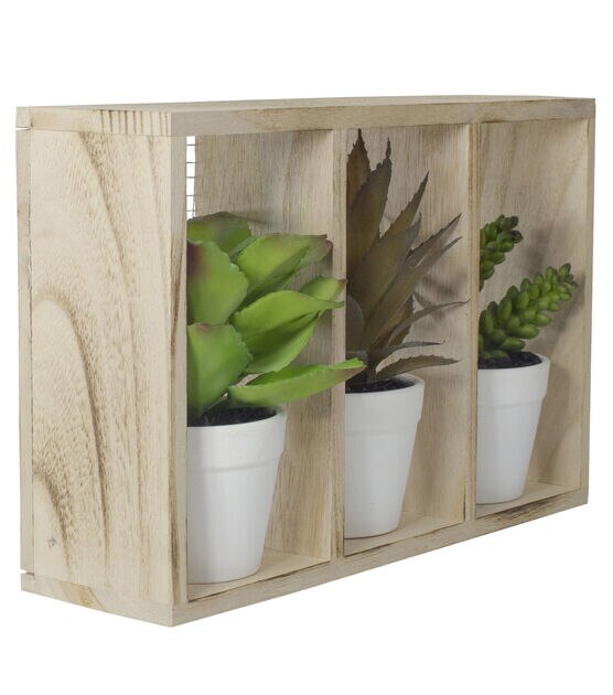 Northlight 10.75" Artificial Mixed Potted Succulents in Wooden Box, , hi-res, image 3