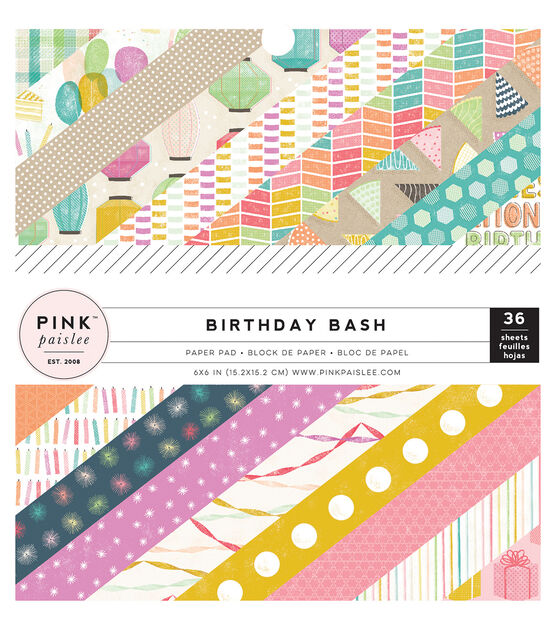 Pink Paislee 36 Sheet 6" x 6" Birthday Bash Cardstock Paper Pack
