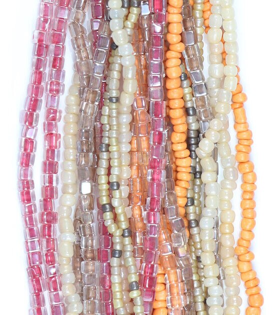 14" Pink & Yellow Glass Multi Strand Seed Strung Beads by hildie & jo, , hi-res, image 2