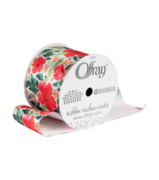 Offray Chantel 2.25" x 9' Red Flowers Ribbon