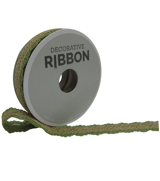 Decorative Ribbon 3/4''x15' Burlap on Lace Green