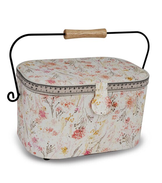 Dritz Large Vintage Sewing Basket, Oval, Floral Watercolor