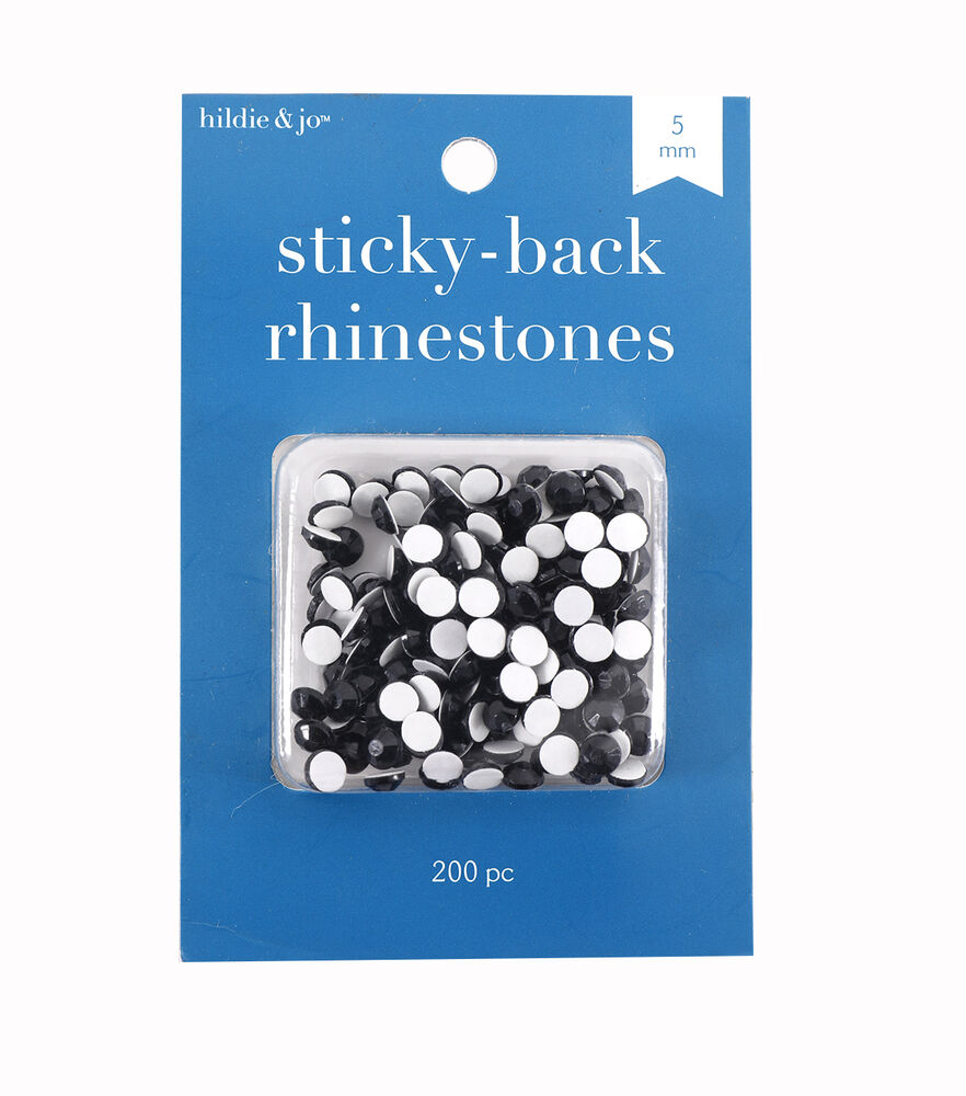 hildie & Jo 5mm Faceted Crystal Stick Back Rhinestones 200Pk - Black - Fabric Embellishments & Tools - Crafts & Hobbies