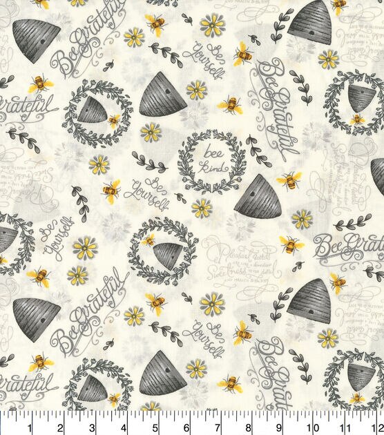 Hi Fashion Bee Hives And Sunflowers White Premium Print Cotton Fabric, , hi-res, image 2